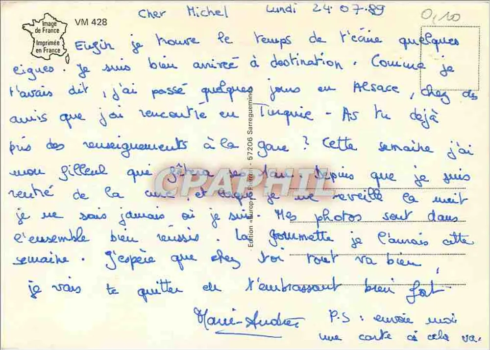 Vista da estrada N 410 entre Sarreguemines e Woustviller — Edição Imprensa da França, n° VM 428 - Verso