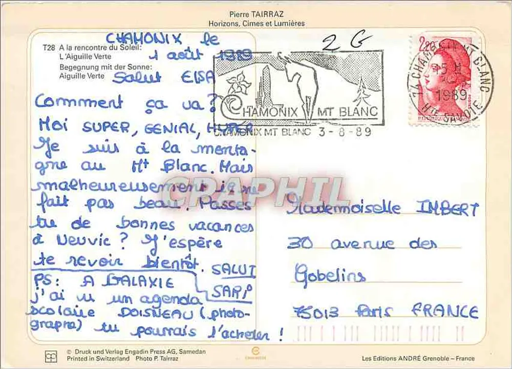 Aiguille Verte — Mont Blanc — Les Editions ANDRE Grenoble - Verso