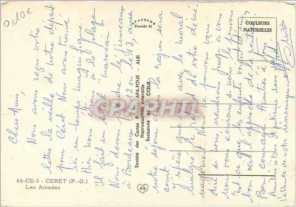 आर्केड्स — सेरेट (P.-O.) — कार्ड पोस्टल सोसाइटी एआरए-पॉऊ - पीछे