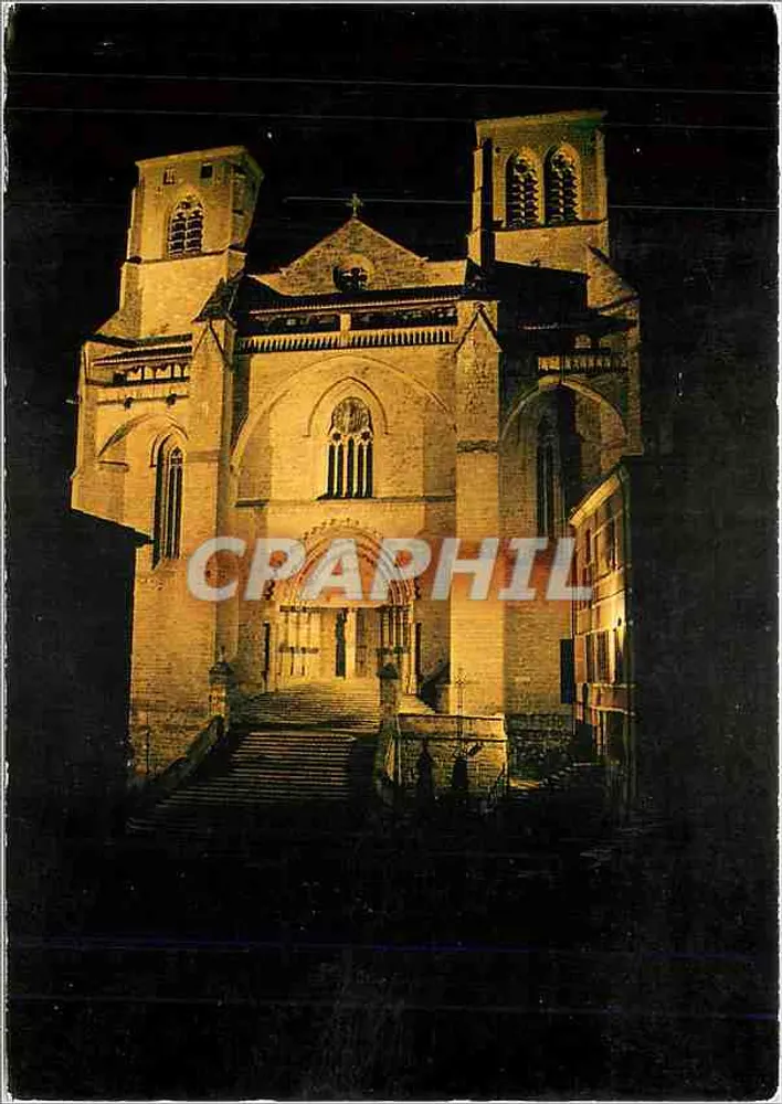 La Chaise-Dieu (Haute-Loire) — Fassade der Abtei, bei Nacht — Editions D. PIGNOT, Le Puy - Vorderseite