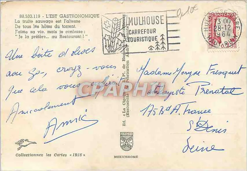 Truta selvagem — O GASTRONÔMICO — Ed. La Chambre d'Agitation André, Mexichrome - Verso