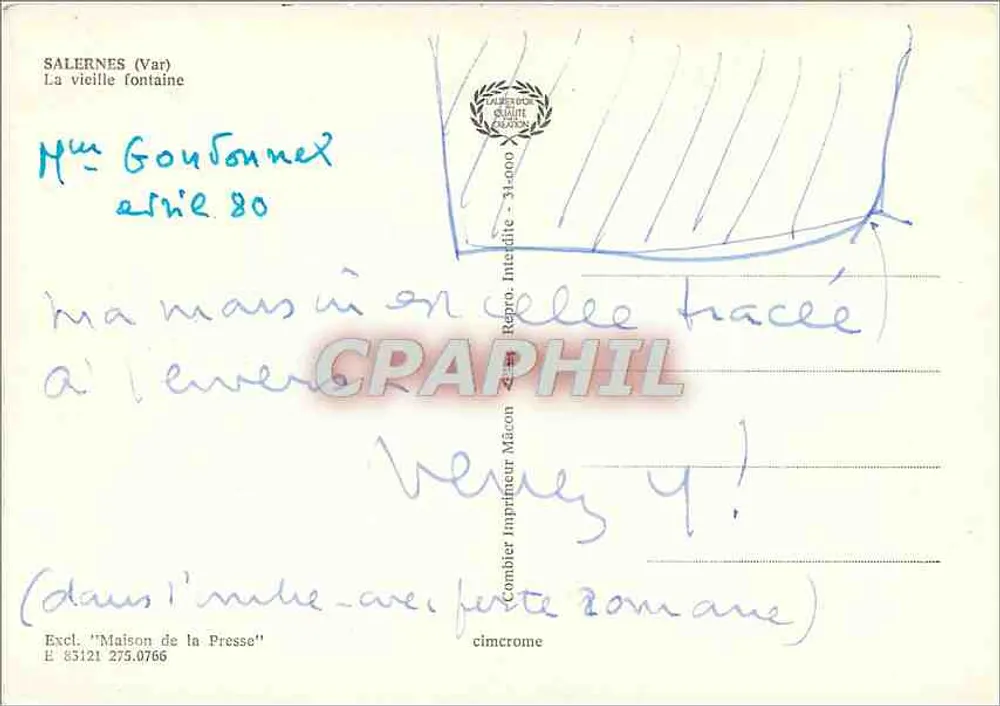 Salernes (Var) — La vecchia fontana — Combière Imprimeur Mâcon - Verso