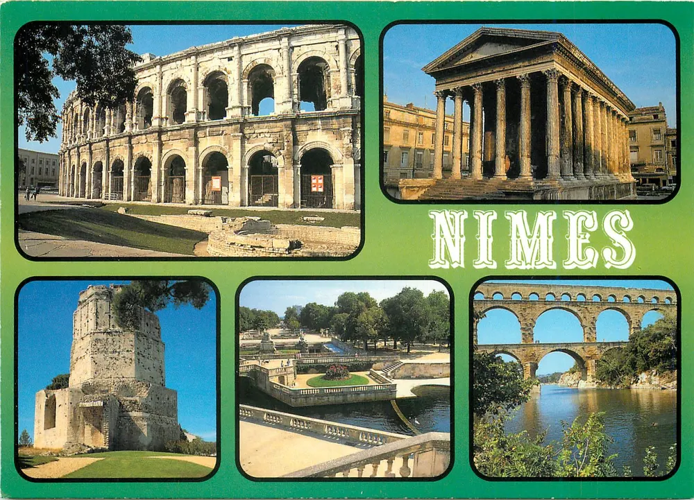 Nîmes — Collage de monumentos romanos — editor Mireville - Frente