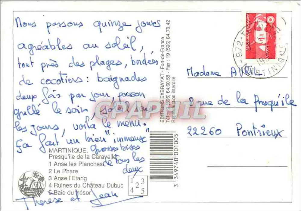 मार्टिनिक — ला कारावेल — एडिशन एक्सब्रायट - पीछे