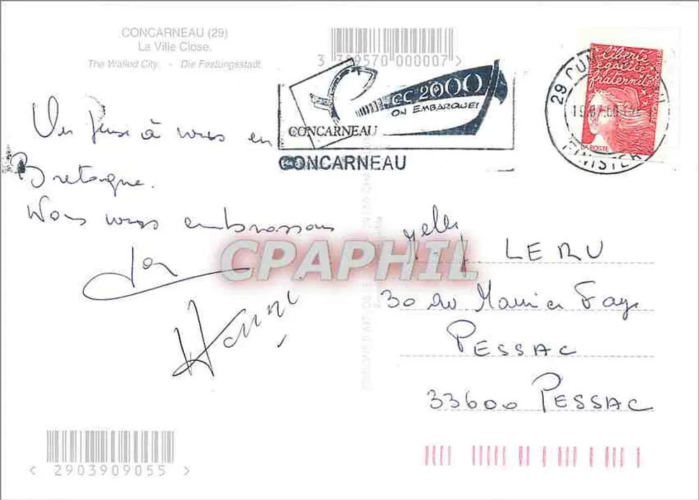 Concarneau — Porto com âncora e torre da igreja — editor Concarneau, n° de série 2903909055 - Verso