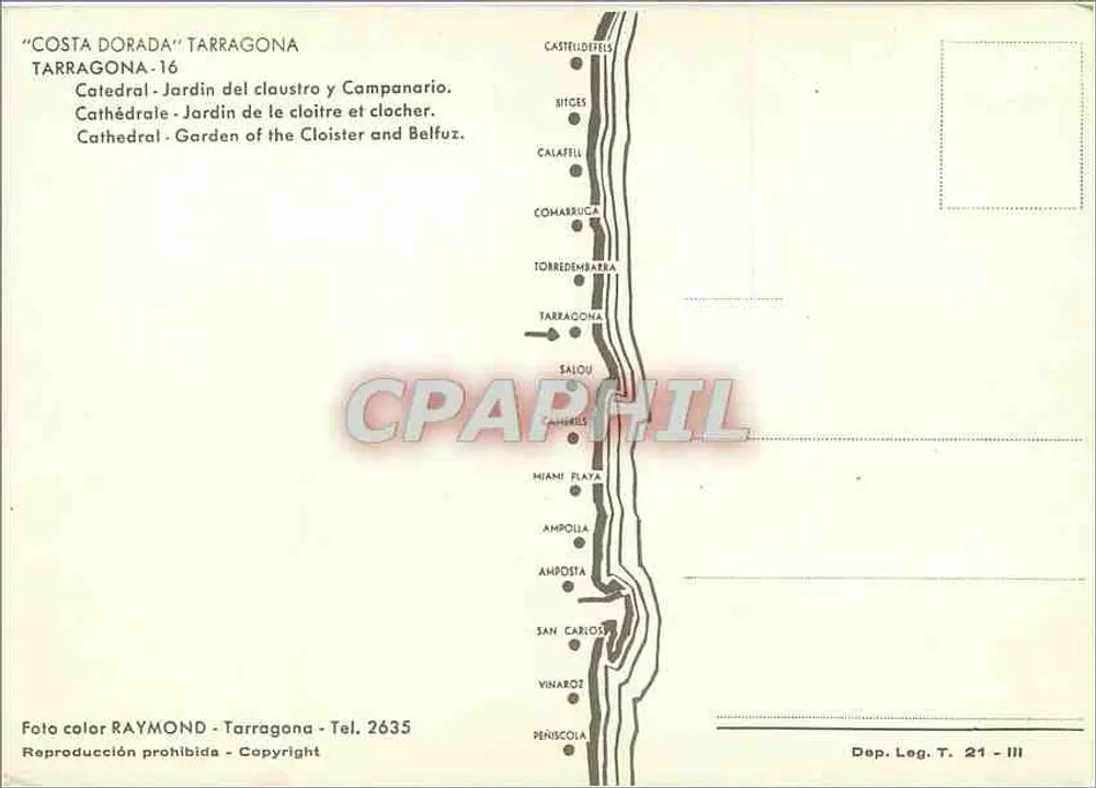 Tarragona - Kathedrale - Klostergarten und Turm — Farbfoto RAYMOND, Serie 16 - Rückseite