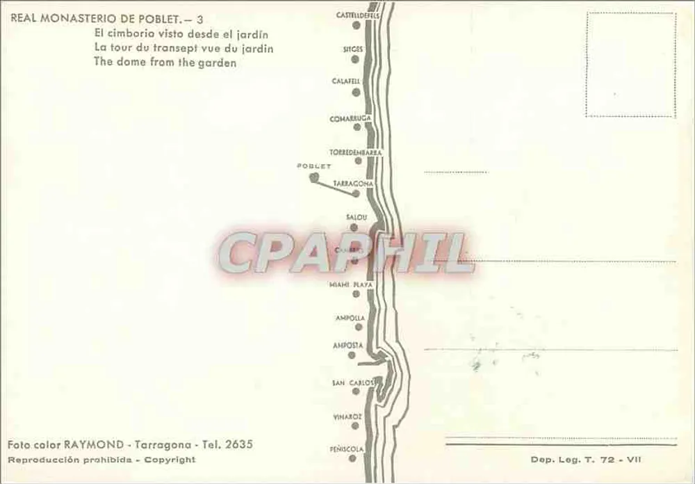 Kloster Poblet — Ansicht des Kreuzgangs und der Turm vom Garten aus — Verlag RAYMOND, Tarragone - Rückseite