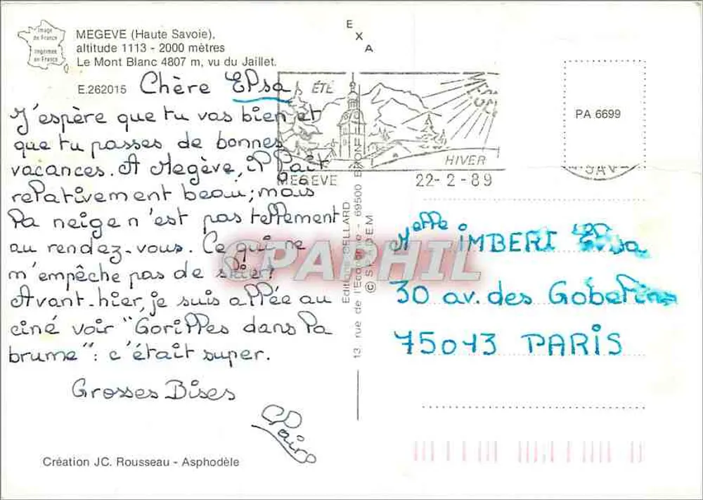 Megève - Pays du Mont Blanc — Erstausgabe JC. Rousseau, Verlag S. Bellard - Rückseite