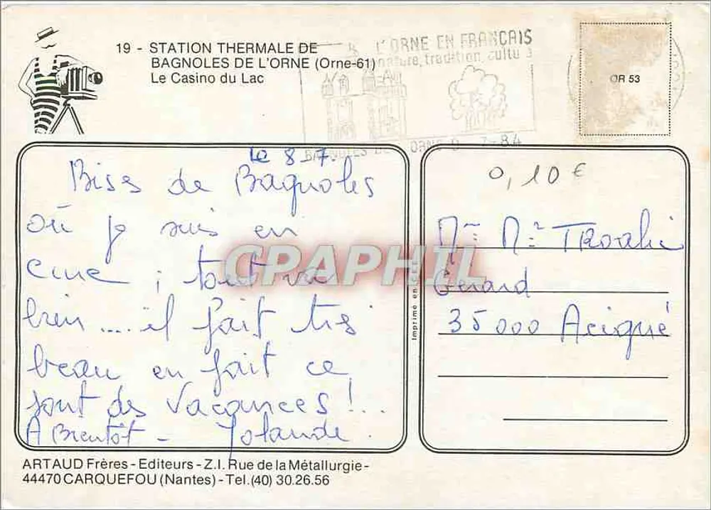 Bagnolles-de-l'Orne — Thermalbad — Le Casino du Lac — Verlag ARTAUD Frères - Rückseite