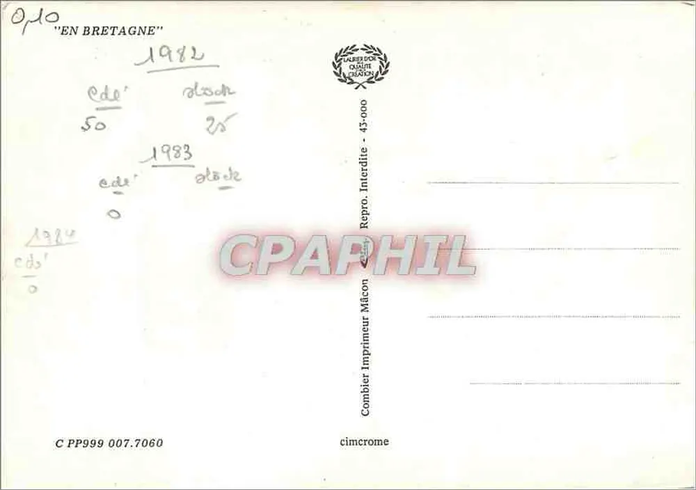 Fontes da BRETAGNE — Coleção de fontes antigas — Editor: Combier Imprimeur Mâcon - Verso