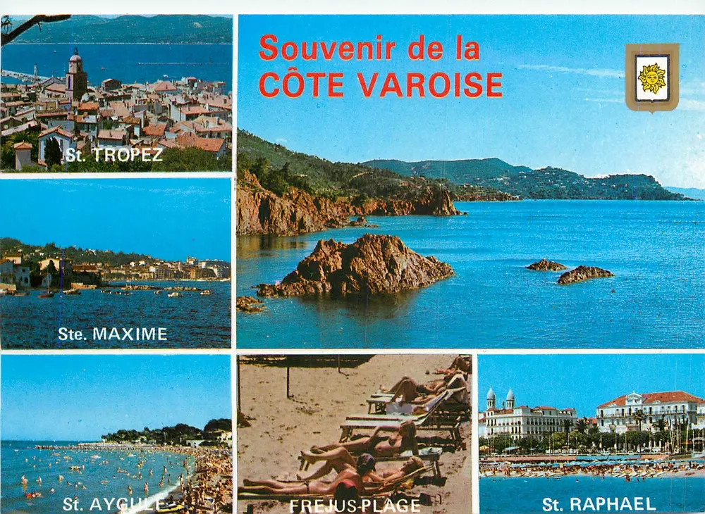Lembrança da CÔTE VAROISE — St. TROPEZ, Ste. MAXIME, St. AYGULE, FREJUS-PLAGE, St. RAPHAEL — FISA I.G., Nice - Frente
