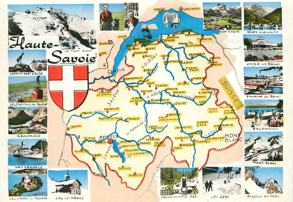 Haute-Savoie — Carte postal turística com mapa e fotos de locais — Éditions de l'Économie, Bron (Rhône) - Frente