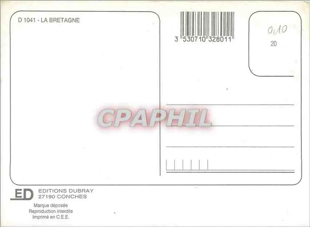 Bretanha — paisagens, produtos e tradições — Edições Dubray, n° D 1041 - Verso