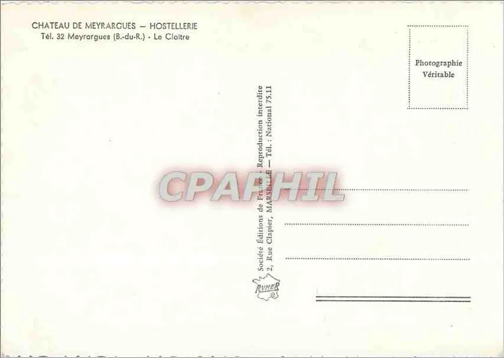 Castelo de Meyrargues — Hostellerie — Sociedade Edições da França, Rue Clapier, Paris 7511 - Verso