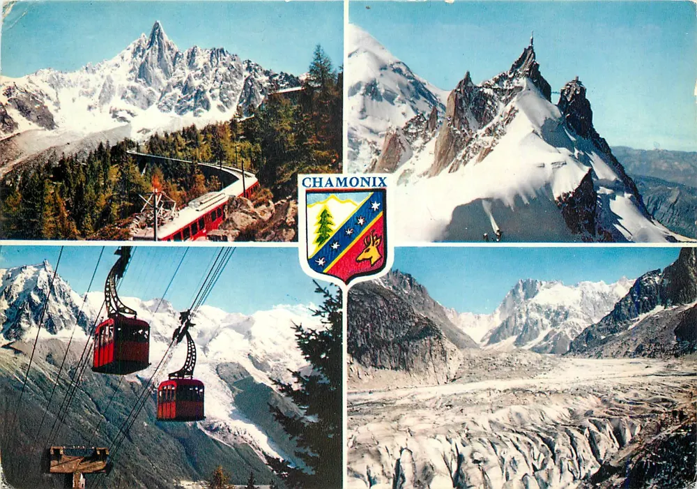 Chamonix - Mont Blanc — Panoramablick mit Seilbahn und Gletscher — Verlag LUMICAP - Vorderseite
