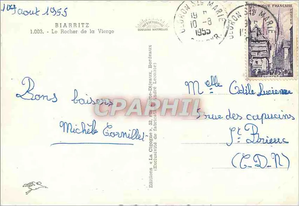 Biarritz — O Rocher da Virgem — Edições « La Cigogne » - Verso