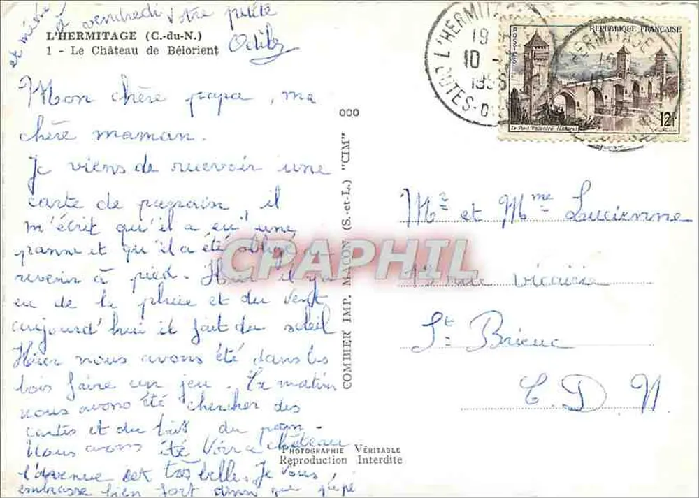 O Castelo de Bélorient — L’Hermitage (C.-du-N.) — Comthier Imp. Maton (S.-et-L.) - Verso
