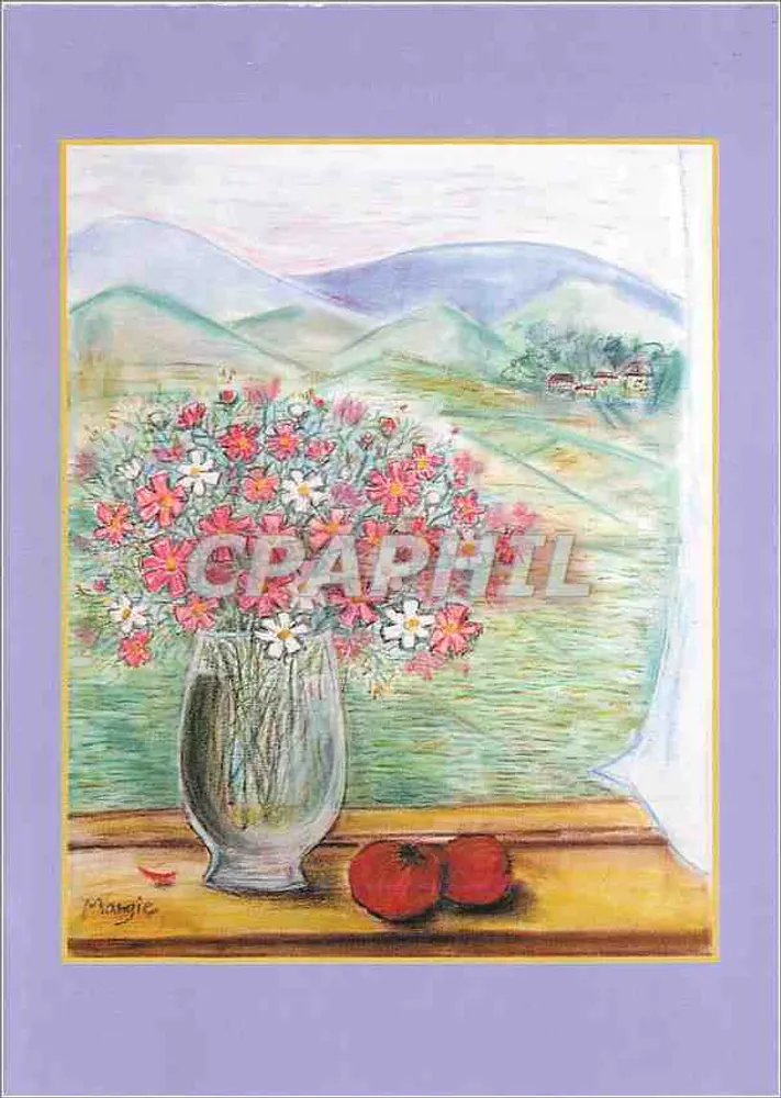 Flores em um vaso — paisagem de montanhas — Mangie - Frente