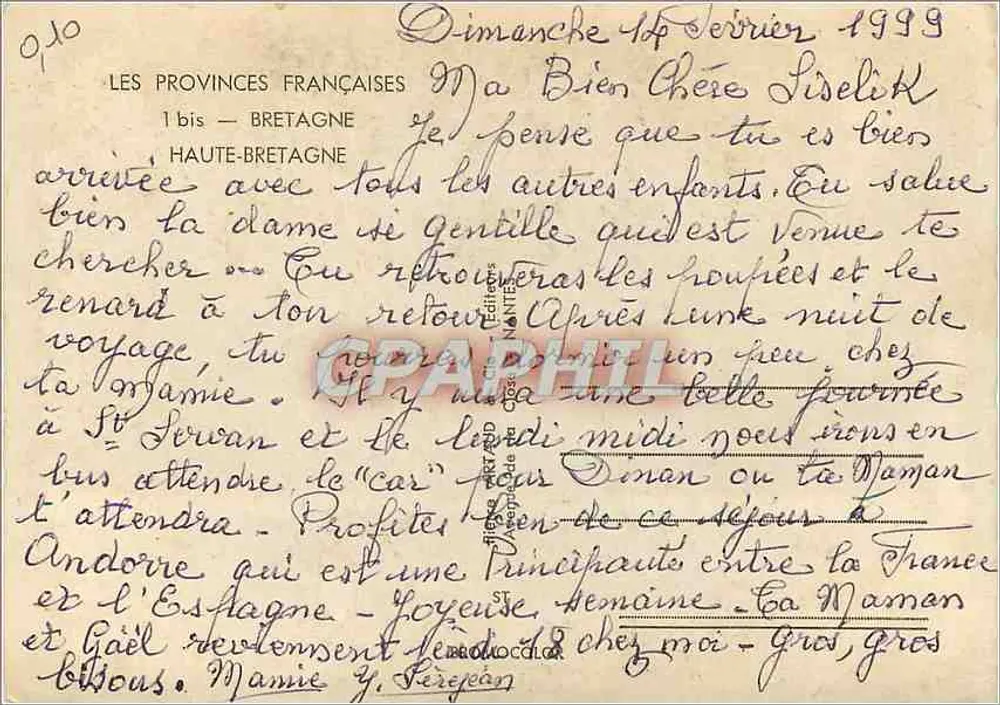 Höhere Bretagne — Illustrierte Ansichtskarte — Verlag: Les Provinces Françaises, n° 1 bis - Rückseite