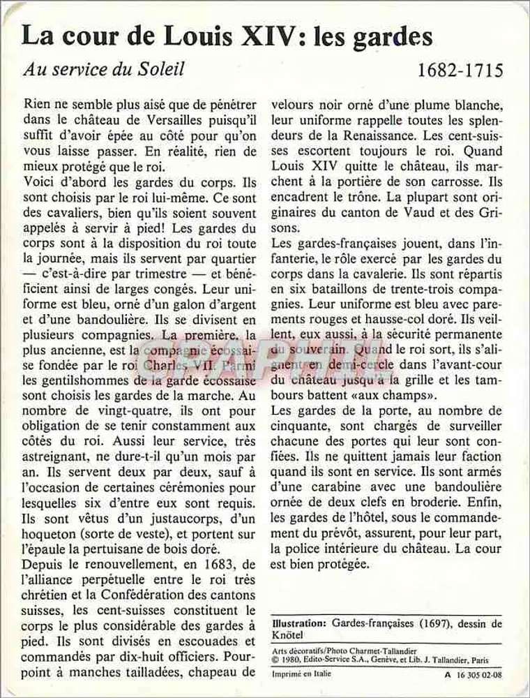 A cortada de Luís XIV: os guardas — 1682-1715 — Arts décoratifs/Photo Charmet-Tallandier - Verso