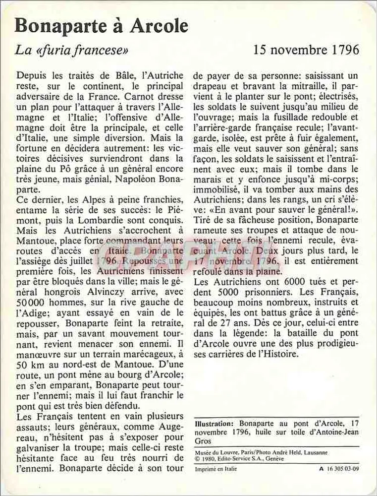 Bonaparte à Arcole — 15 novembre 1796 — Édition Service S.A., Genève - Verso
