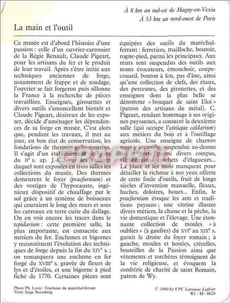 Wy-dit-Joli-Village — Le musée de l'outil — VPC Larousse Laffont n° R1-15-0628 - Verso