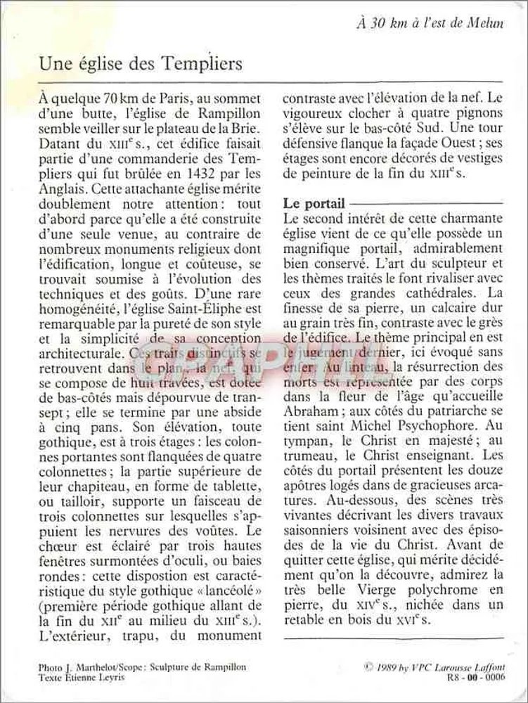 Rampillon — Kerk van Sint Elipius — VPC Larousse Laffont n° 00-0006 - Achterkant