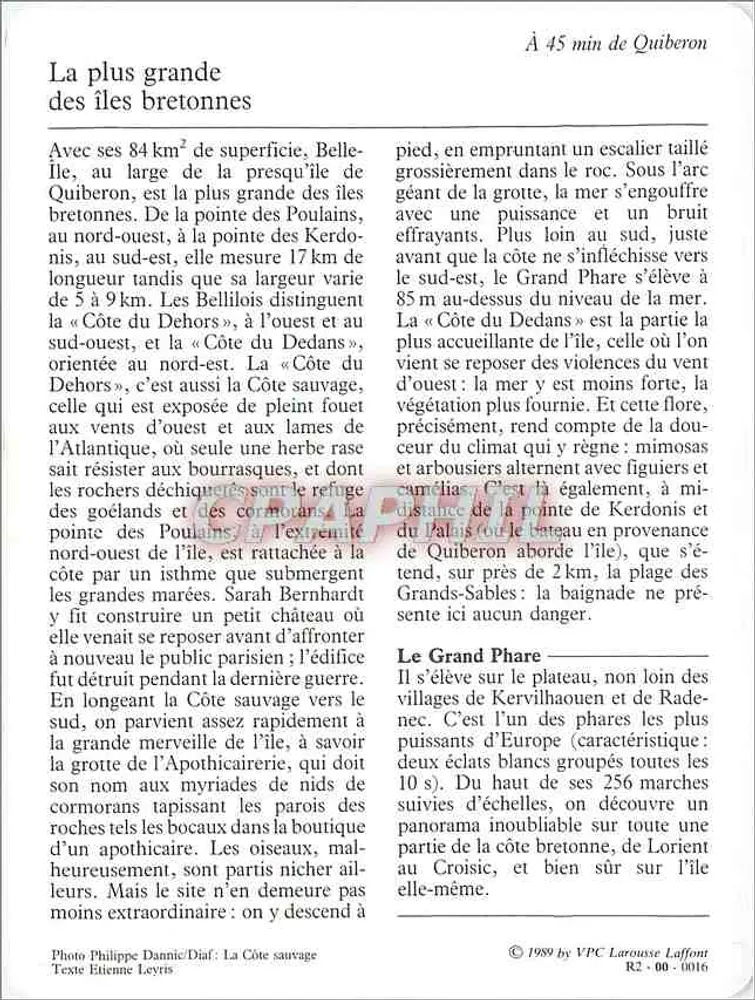 Belle-Île-en-Mer — Die « Côte du Dedans » und die Wilde Küste — VPC Larousse Laffont n° 00-0016 - Rückseite