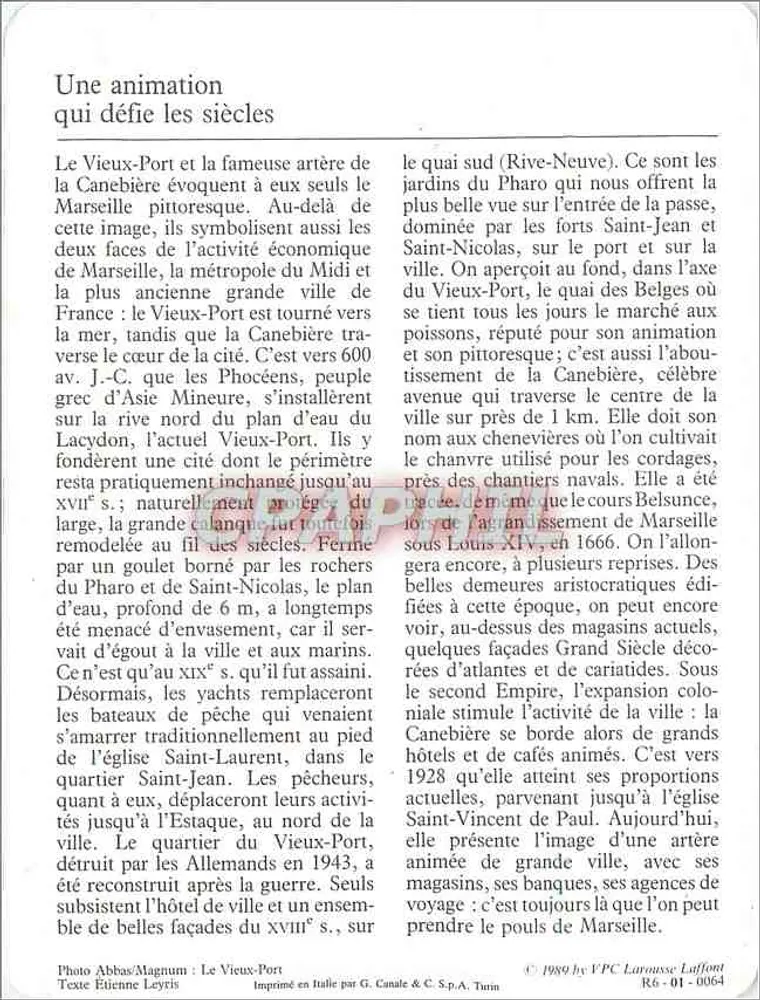 Marseille — Le Vieux-Port und die Canebière — 13 Bouches-du-Rhône - Rückseite
