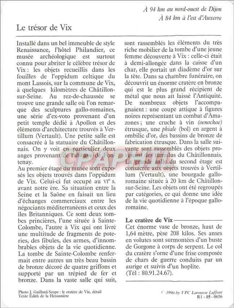 Châtillon-sur-Seine — O museu arqueológico — editor VPC Larousse Laffont, n° R1-15-0636 - Verso