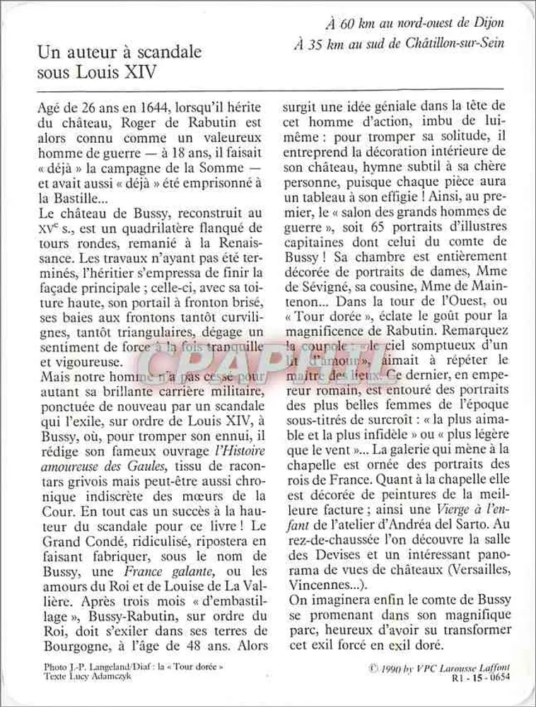 Bussy-le-Grand — Ansicht des Schlosses Bussy-Rabutin — Verlag VPC Lorraine Laffont, Nr. R1-15-0654 - Rückseite