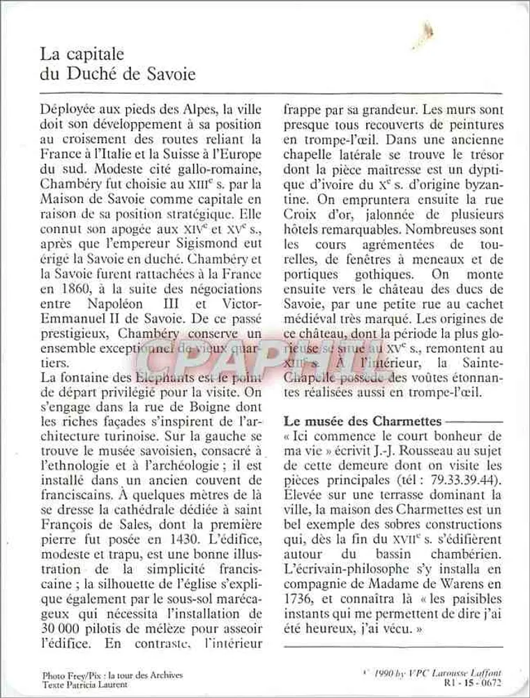 Chambéry — Les Charmettes - Verso