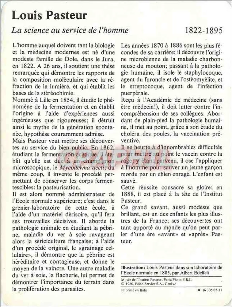 Louis Pasteur — Sciences - Découvertes — Édito-Service S.A., Grêne - Verso