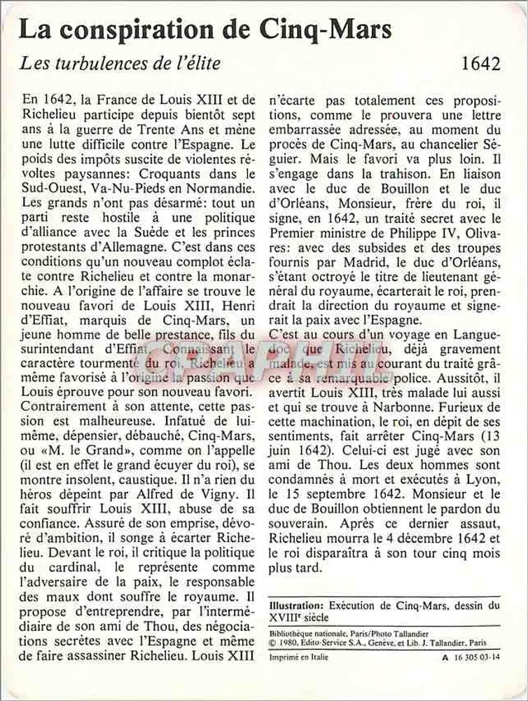 Die Verschwörung von Cinq-Mars — 1642 — Edition Service S.A. / Lib. J. Tallandier - Rückseite
