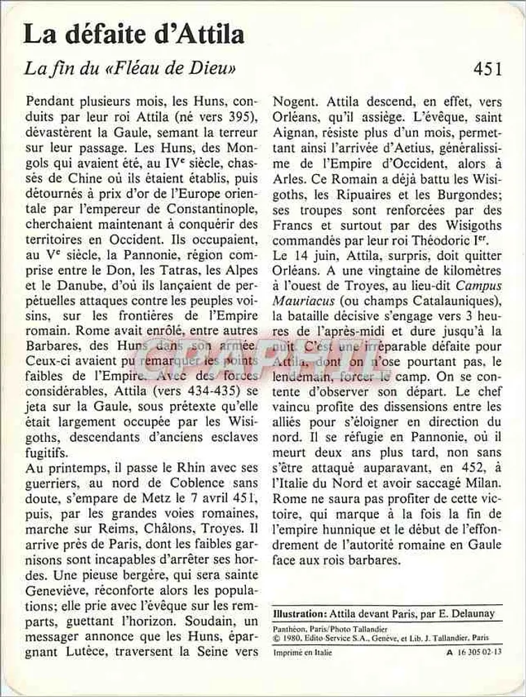 Die Niederlage Attilas — Kriege und Revolutionen n°451 — Édition Panthéon - Rückseite