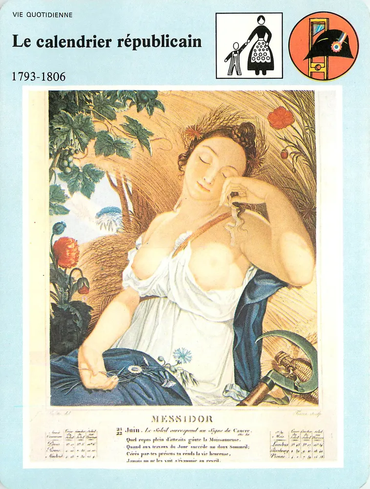 Le calendrier républicain — 1793-1806 — Illustration : Mois révolutionnaire, gravure de Tesca - Recto