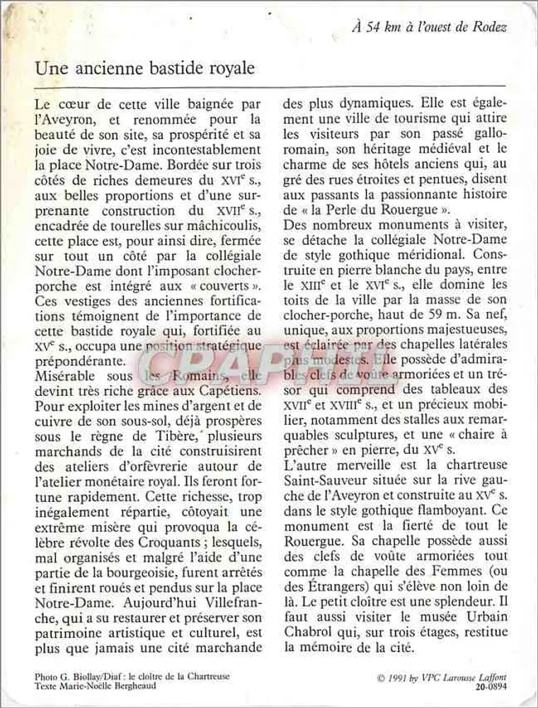 Villefranche-de-Rouergue — Die Stadt — VPC Larousse Laffont n°20-0894 - Rückseite