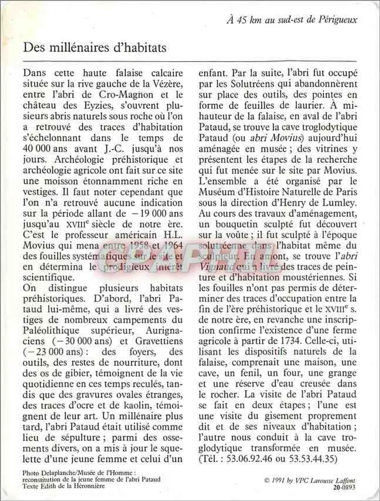 Les Eyzies-de-Tayac-Sireuil — Das Pataud-Refugium — Verlag VPC Larousse Laffont, Nr. 20-0893 - Rückseite