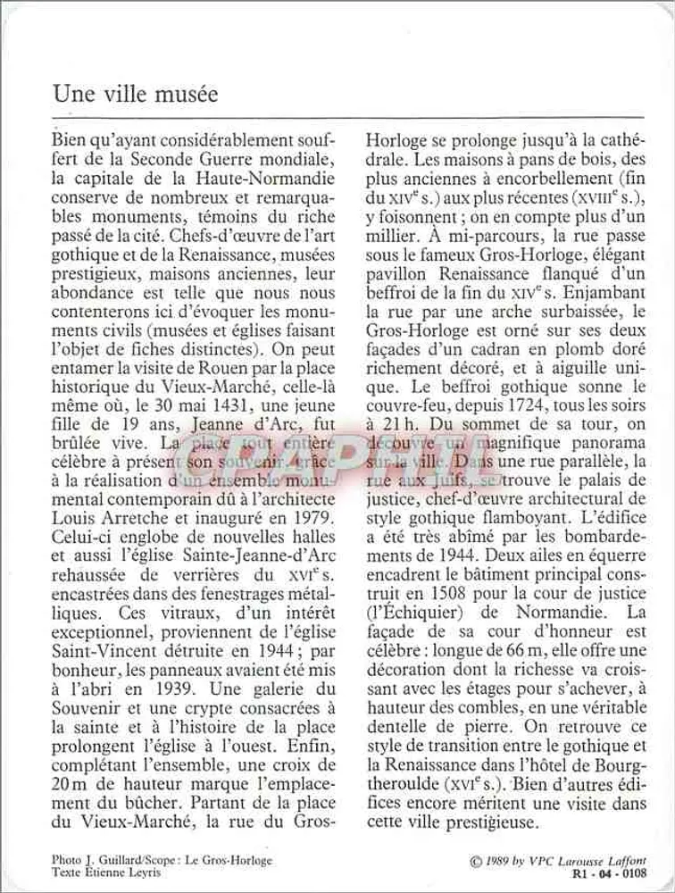 ROUEN — Die Place du Vieux-Marché und die zivilen Denkmäler — VPC Larousse Laffont n° 0108 - Rückseite