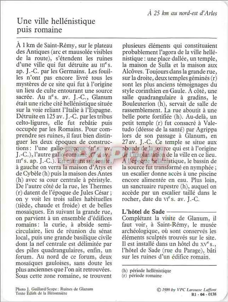 Saint-Rémy-de-Provence — Die Ruinen von Glanum — Verlag VPC Larousse Laffont, n° R1-04-0138 - Rückseite