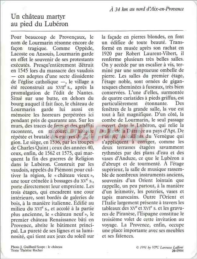 Lourmarin — O castelo-museu — VPC Larousse Laffont n°20-0904 - Verso