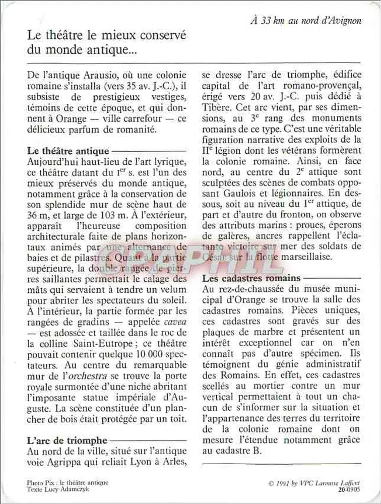 Orange — A cidade romana — VPC Larousse Laffont n°20-0905 - Verso
