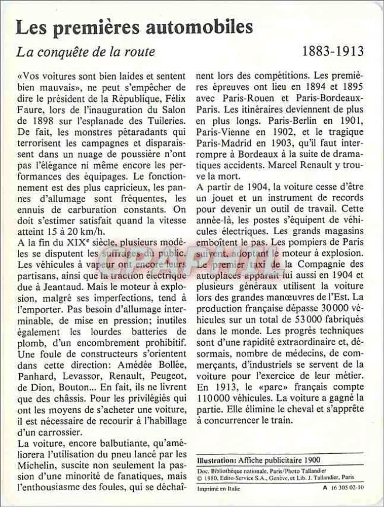 Die ersten Automobile — 1883-1913 — Édito-Service S.A., Genf - Rückseite