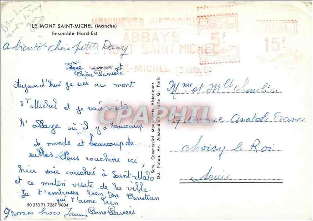 Monte Saint-Michel — Abadia — Editor: Serv. Comercial Av. Alexandre, Paris - Verso