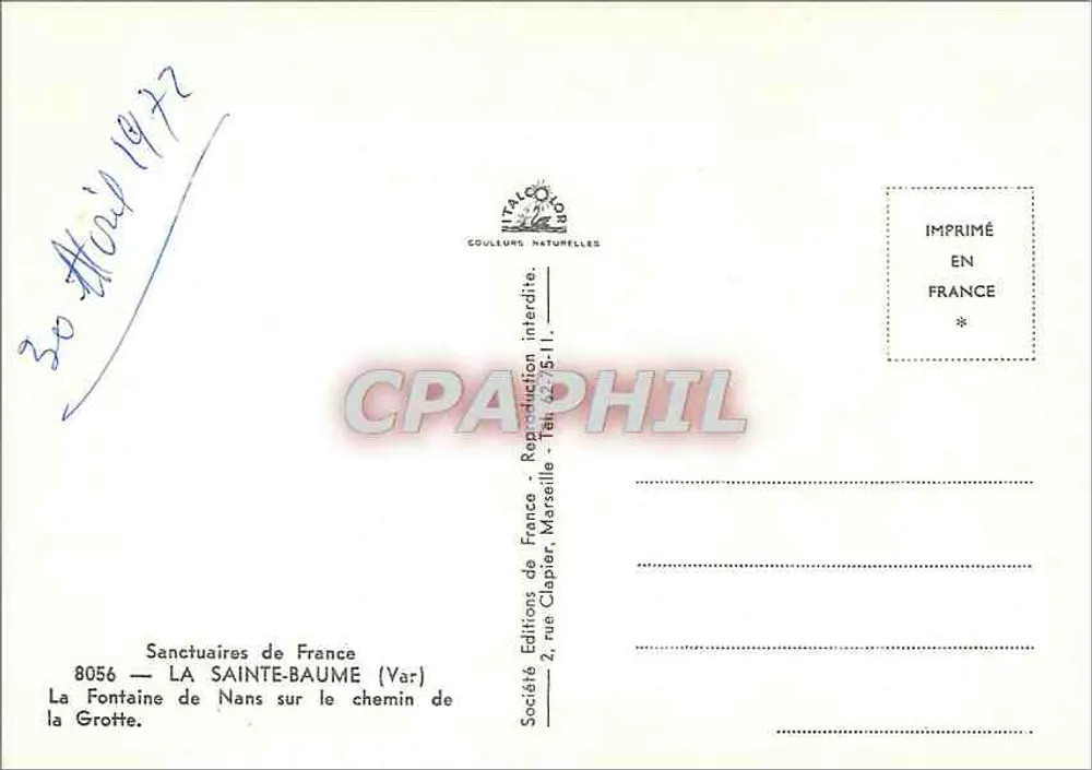 La Fontaine de Nans — Sanctuaire de la Sainte-Baume — Éditions de France - Rückseite