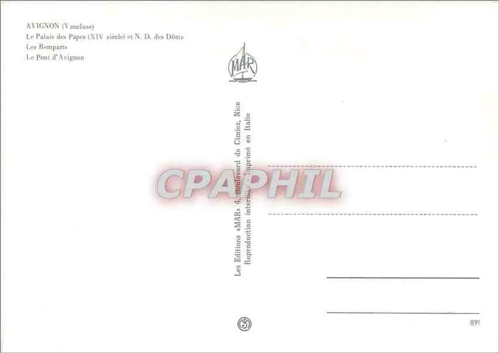 Avignon — Palais des Papes, Mauern und Brücke — Editions MAR - Rückseite
