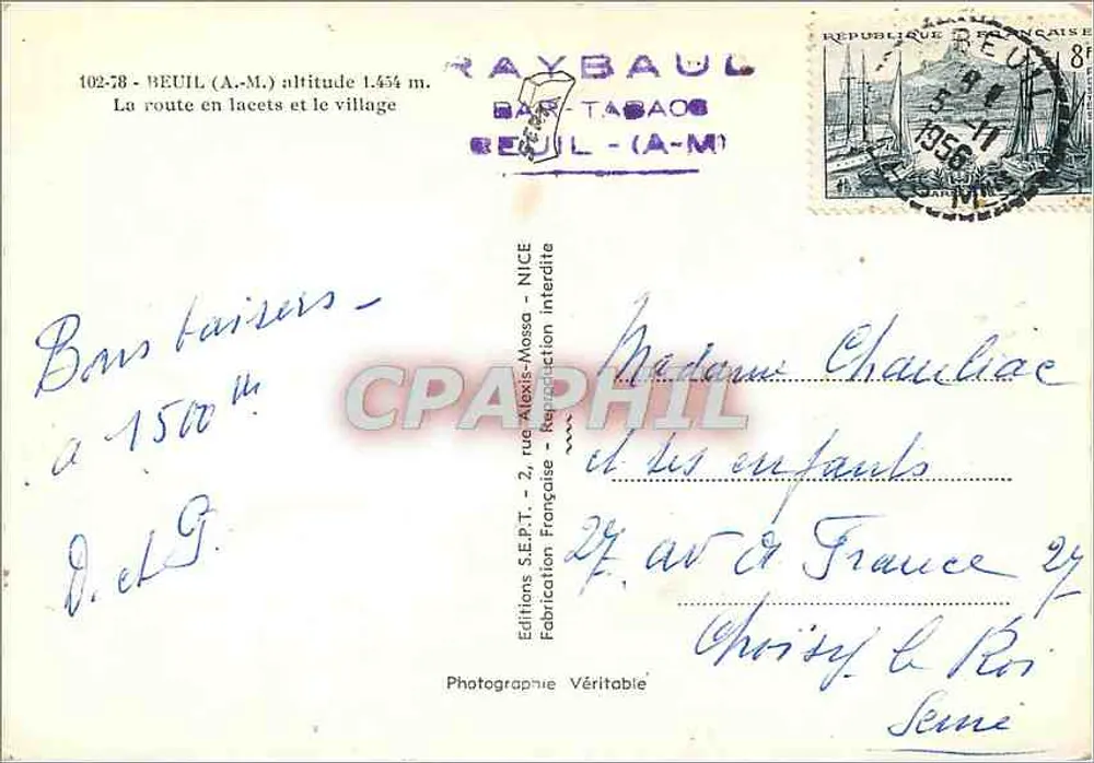 Beuil (A.M.) — La route en lacets et le village — Éditions SE.P.T. - NICE - Verso