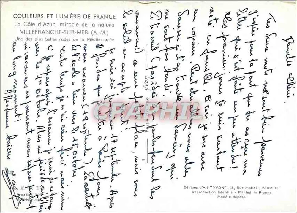 Villefranche-sur-Mer — Die Côte d'Azur, ein Wunder der Natur — Éditions d'Art YVON, Paris - Rückseite