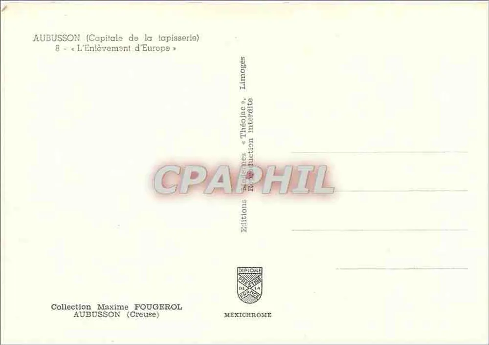 Die Entführung der Europa — Aubusson — Sammlung Maxime Fougerol - Rückseite