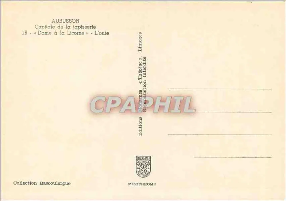 Aubusson — Dame und Einhorn — Teppich n°16 — Edition Diplôme - Rückseite